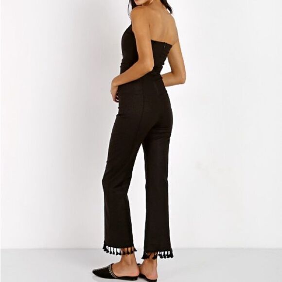 Stone Cold Fox Naples Black Strapless Jumpsuit Size 1 S Linen Tassel Fitted Chic - Picture 16 of 16
